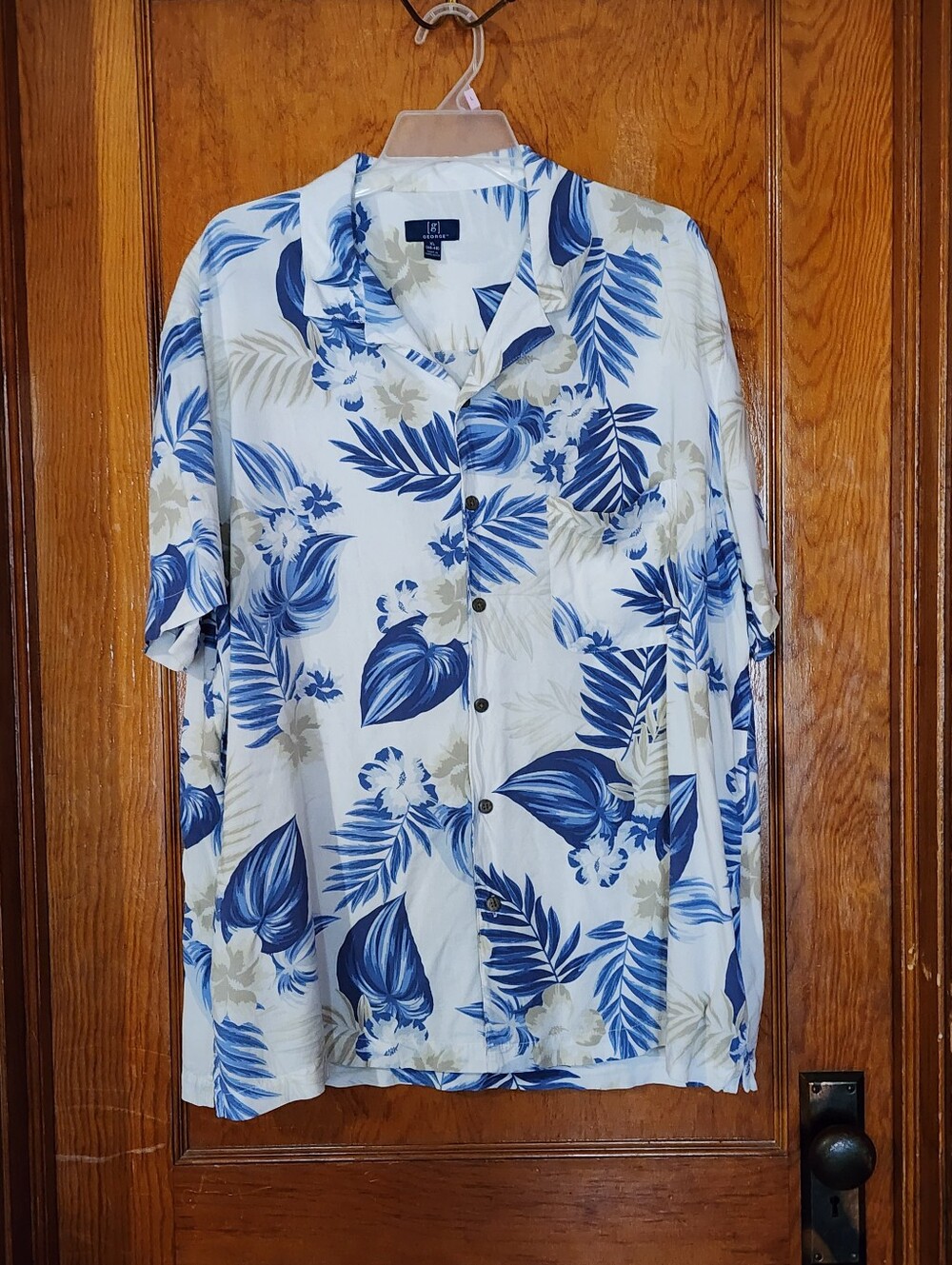 George Blue Floral Vacation Aloha Hawaiian Button Up Shirt Men's XL